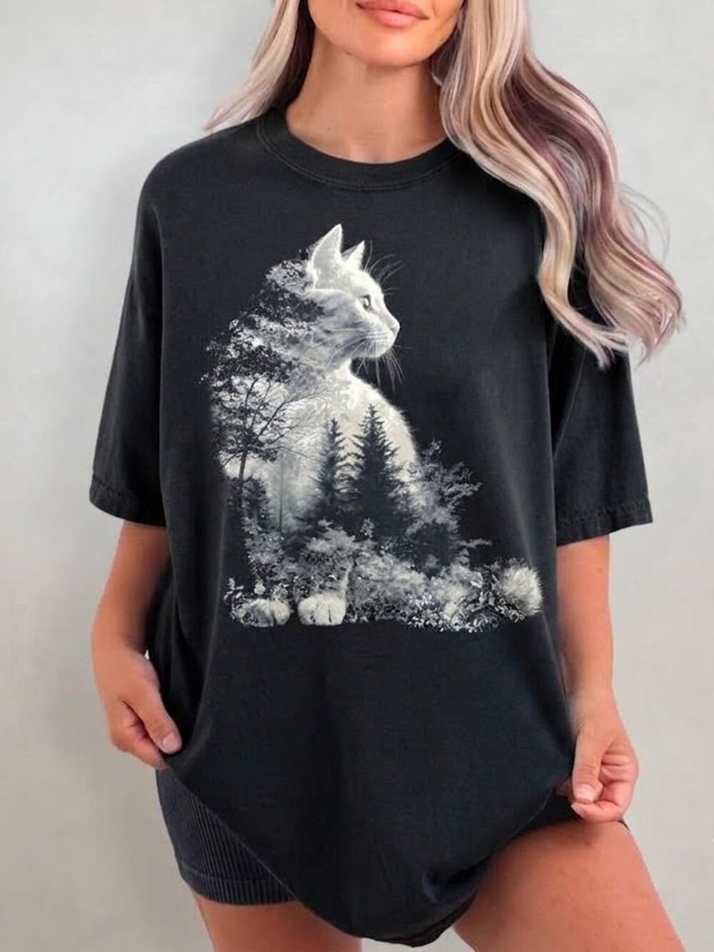 Boho Cat Plants Trees Wildflowers Nature Graphic Tee